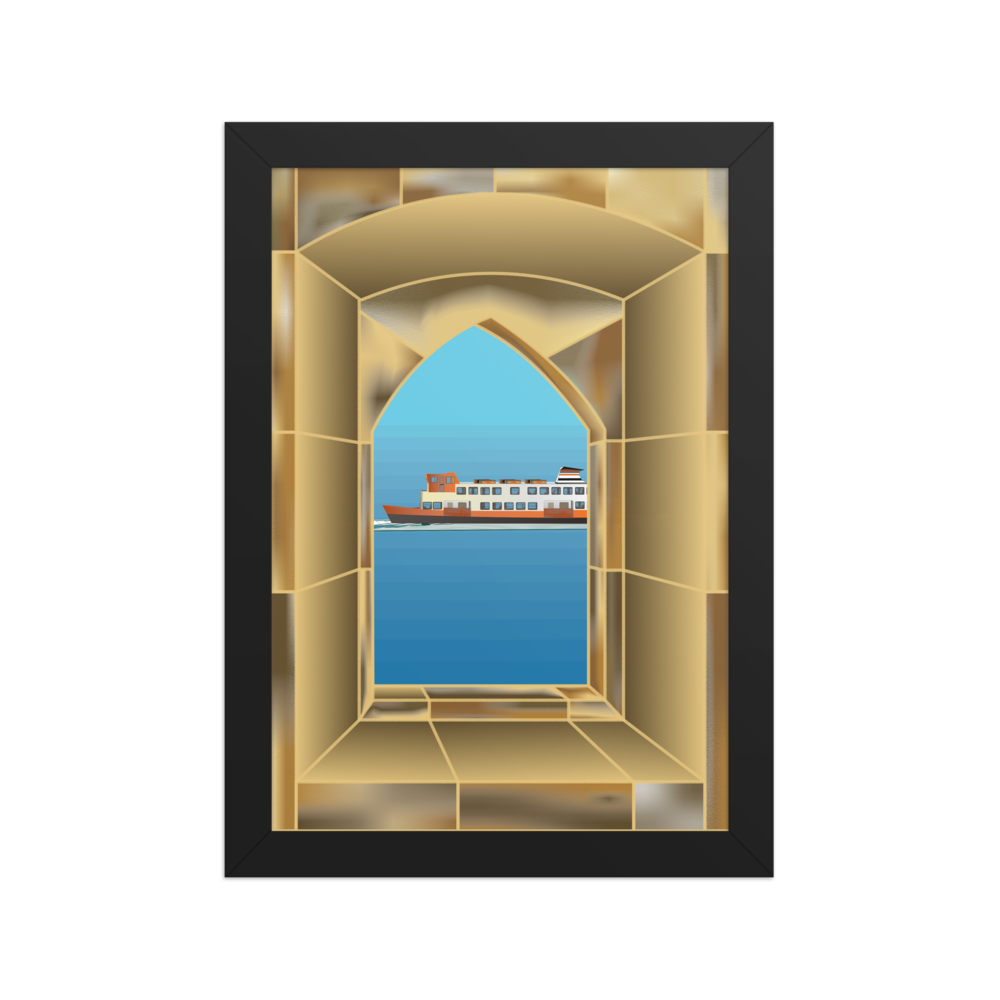Poster with an artistic illustration of a window in an original graphic style.