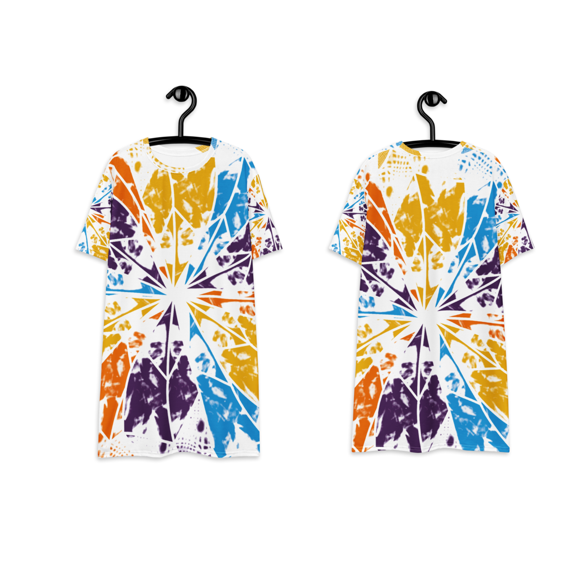 Women's dress-shirt with an abstract geometric pattern and modern urban style.
