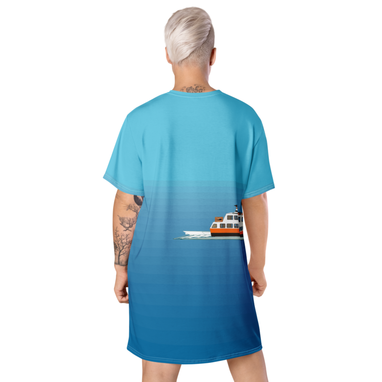 Vestido T-Shirt Cacilheiro com ilustração original da barafusta – vista  de  costas