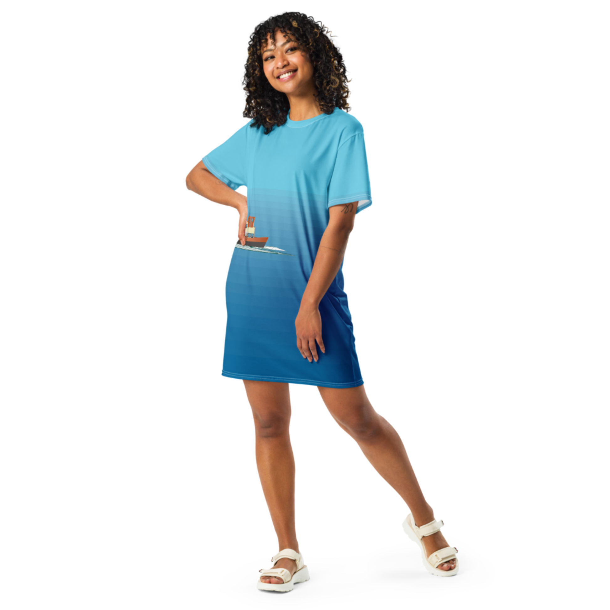 Vestido T-Shirt Cacilheiro com ilustração original da barafusta – vista frontal 