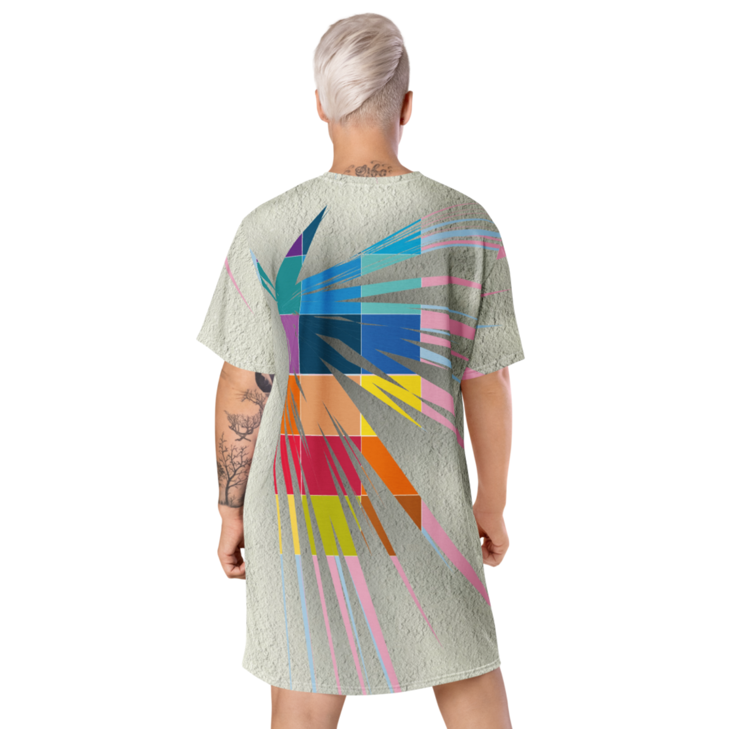 Vestido T-Shirt Color Burst com ilustração original da barafusta – vista traseira 

