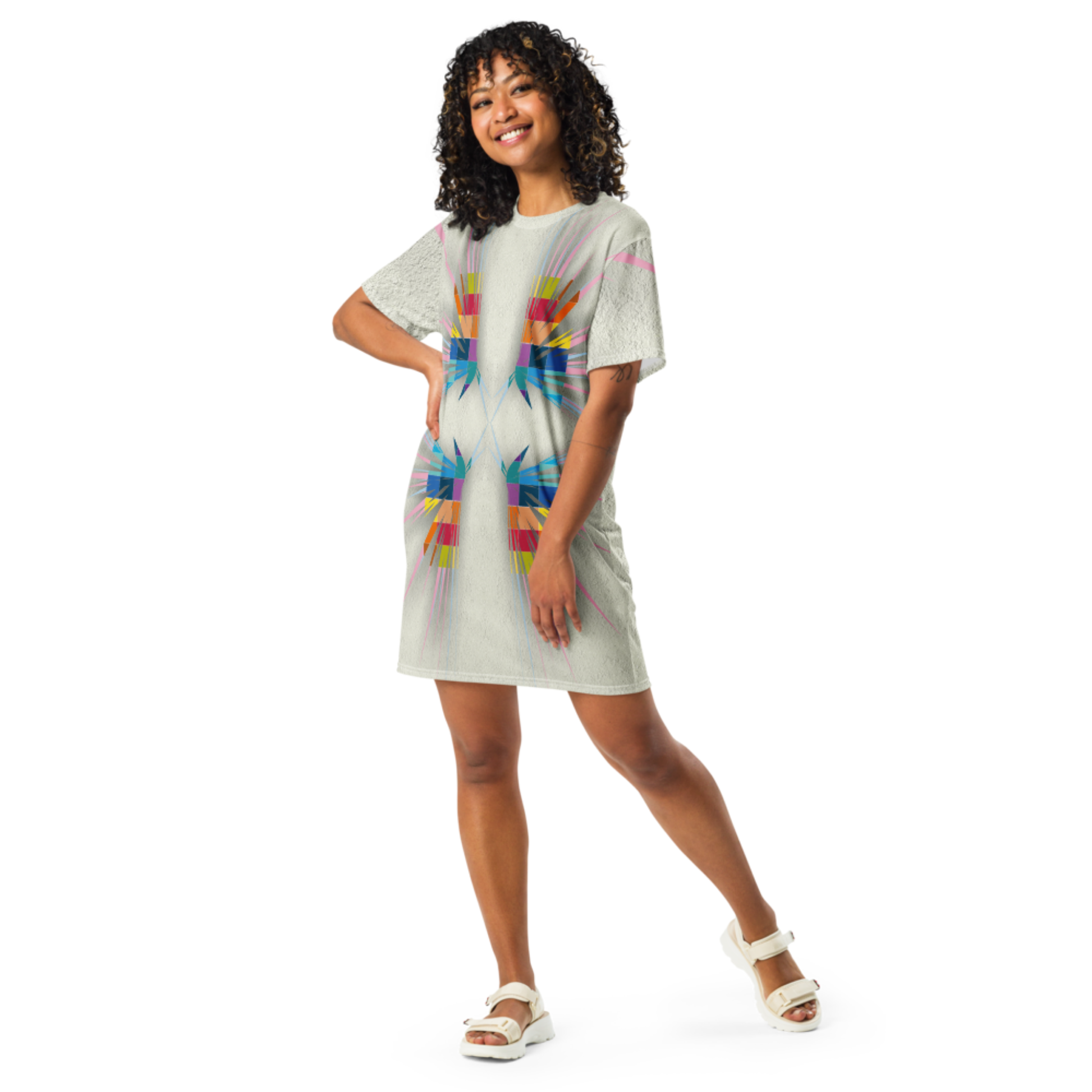 Vestido T-Shirt Color Burst com ilustração original da barafusta – vista frontal

