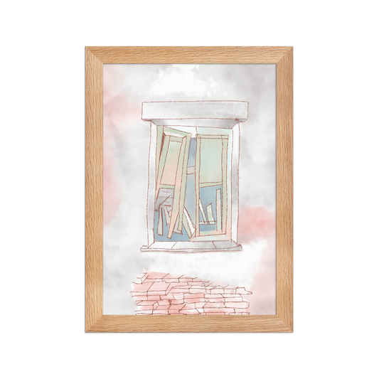 Poster with an artistic illustration of a window in an original graphic style.
