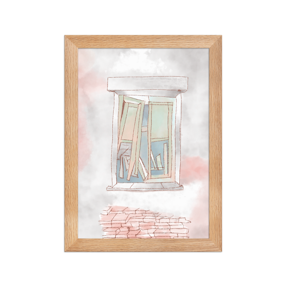 Poster with an artistic illustration of a window in an original graphic style.