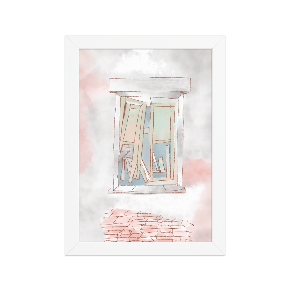 Poster with an artistic illustration of a window in an original graphic style.