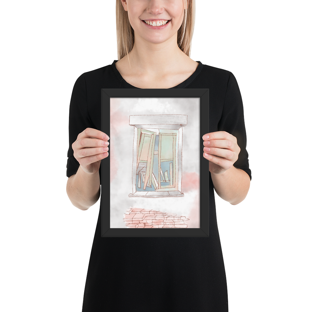 Poster with an artistic illustration of a window in an original graphic style.