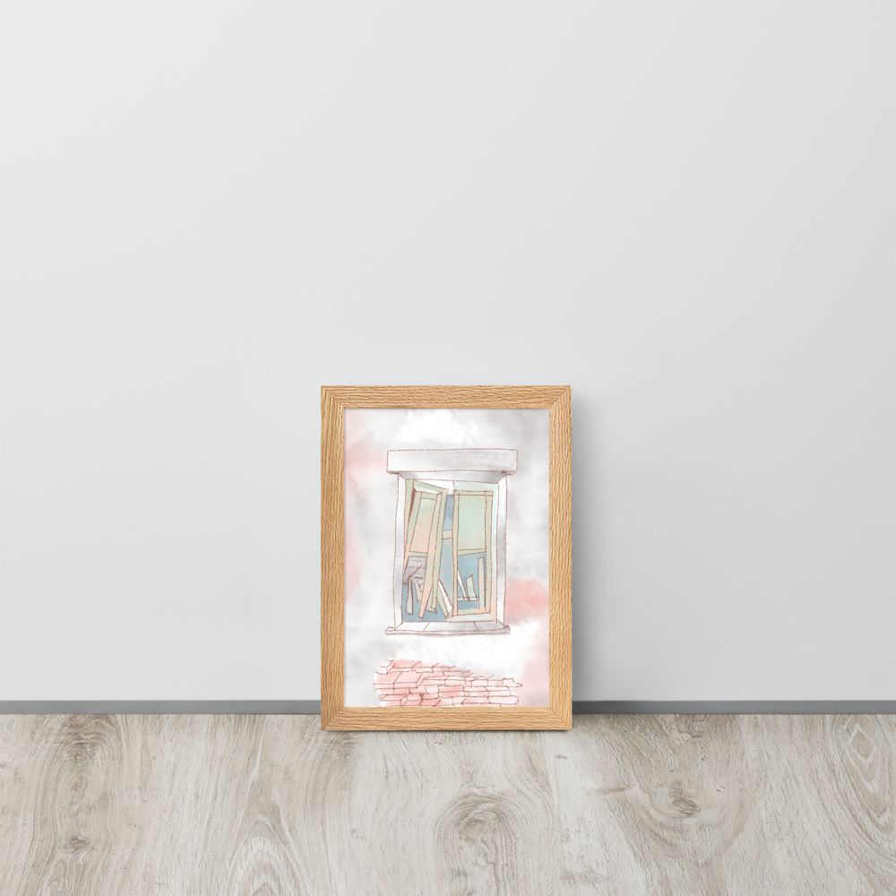 Poster with an artistic illustration of a window in an original graphic style.