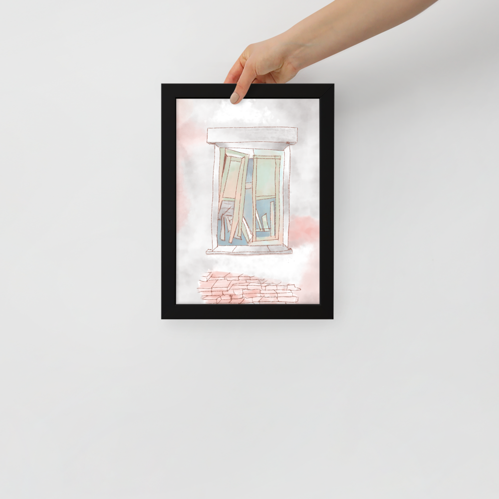 Poster with an artistic illustration of a window in an original graphic style.