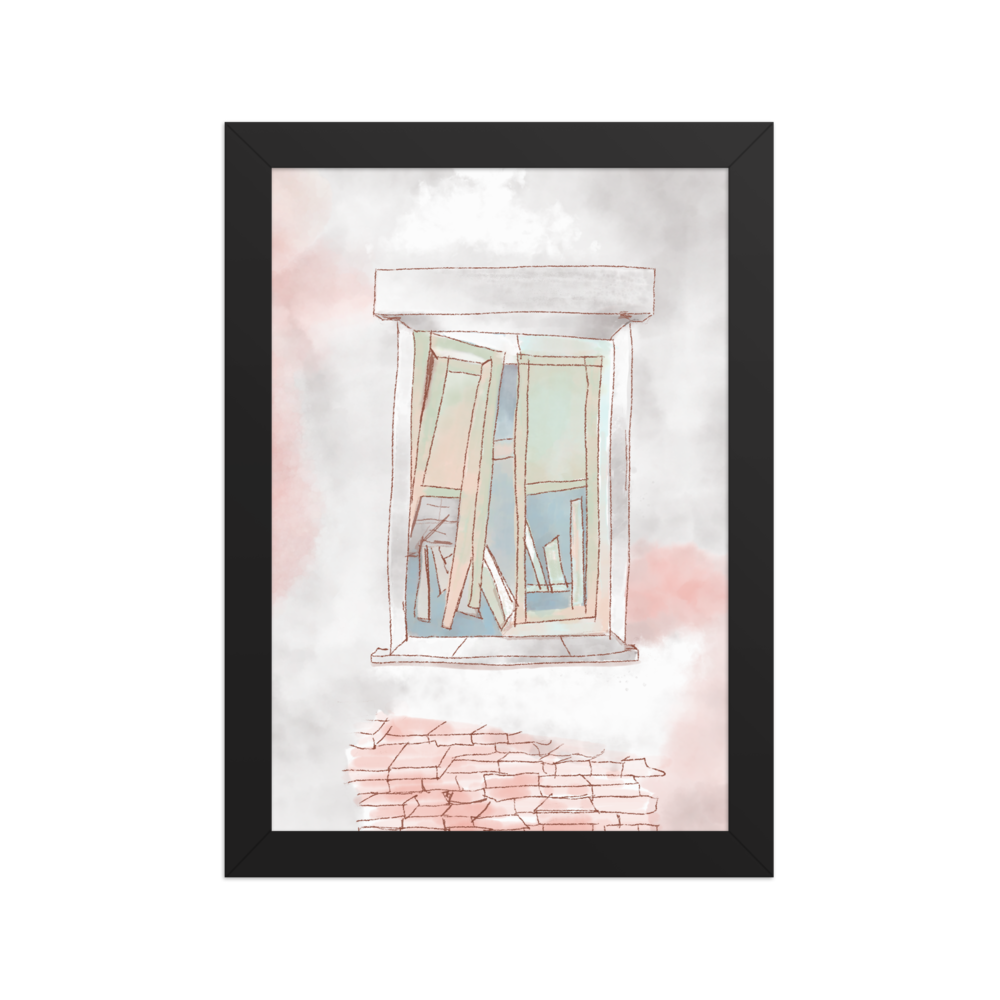 Poster with an artistic illustration of a window in an original graphic style.