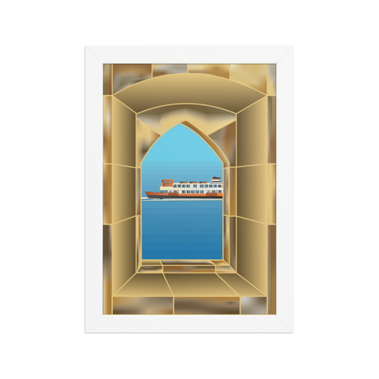 Janela Castelo – Pôster Artístico A4 com Moldura | Ilustração Minimalista Contemporânea