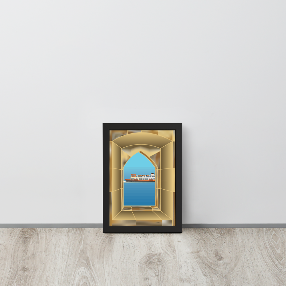 Janela Castelo – Pôster Artístico A4 com Moldura | Ilustração Minimalista Contemporânea
