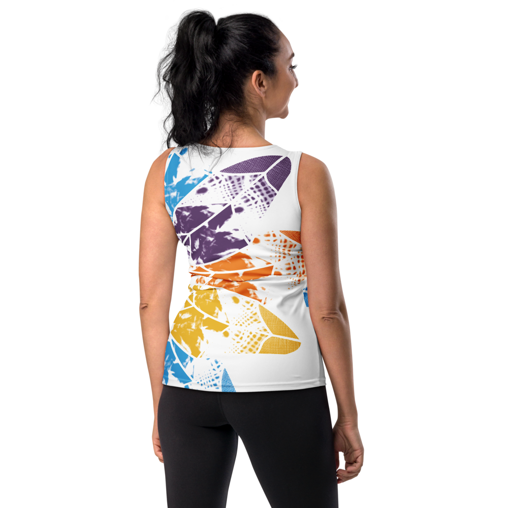 Women's dress-shirt with an abstract geometric pattern and modern urban style.
