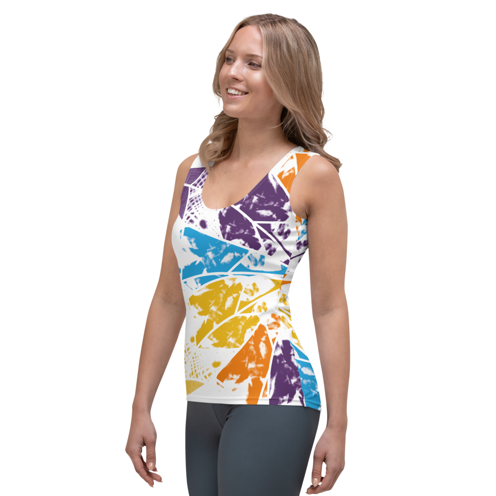 Women's dress-shirt with an abstract geometric pattern and modern urban style.
