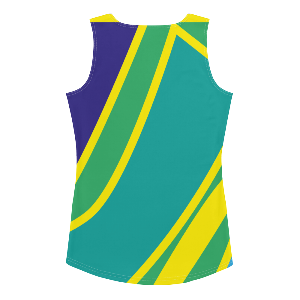 Women's tank top with a tropical print and modern style.