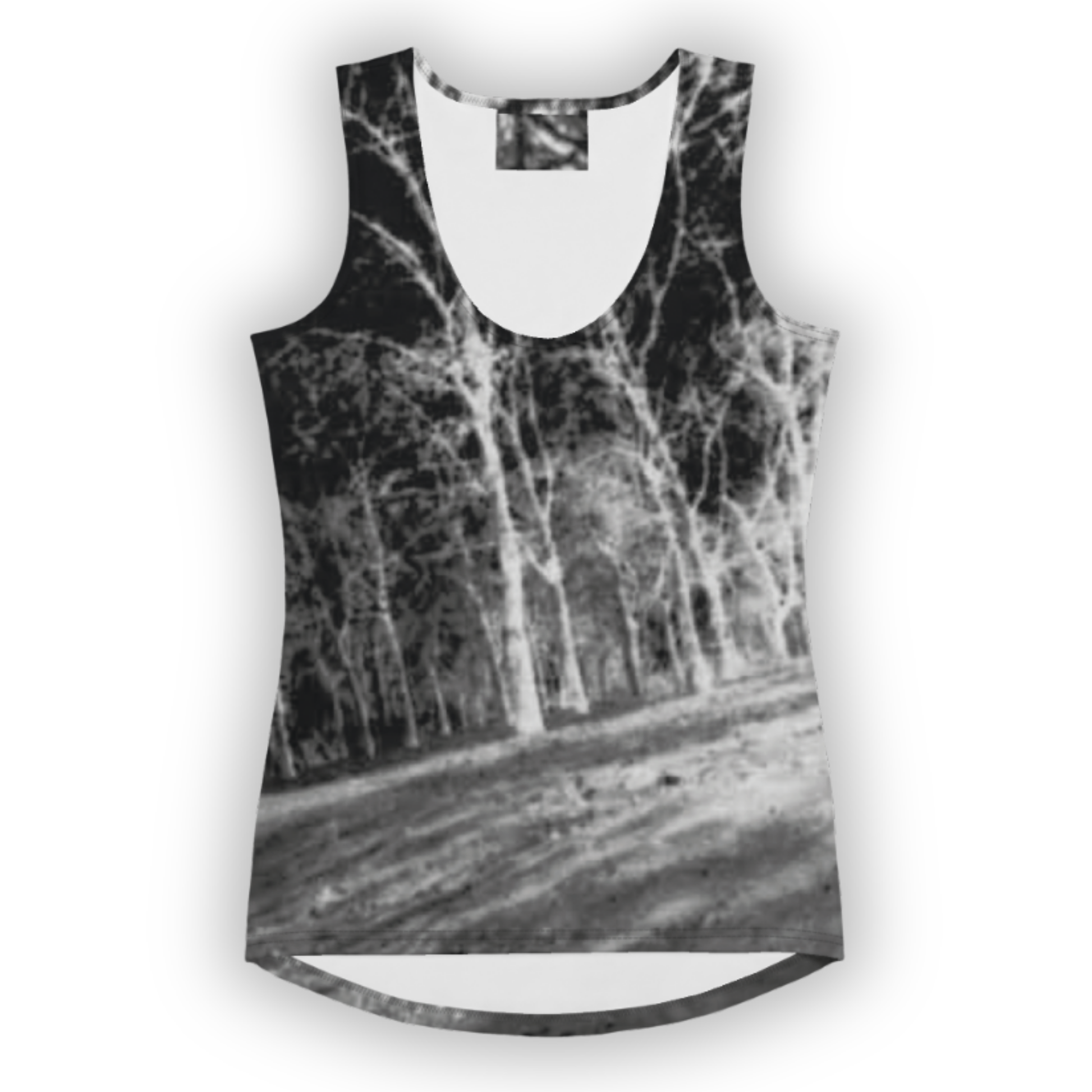 Women's tank top with a photographic print and modern style.