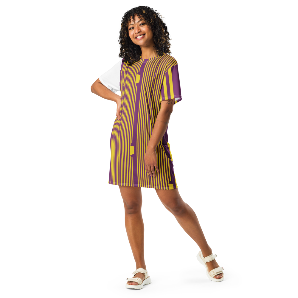 Women's dress-shirt with an abstract geometric pattern and modern urban style.