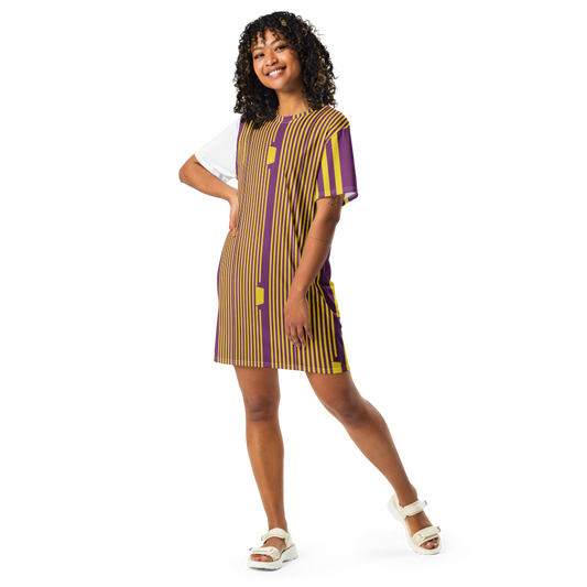 Women's dress-shirt with an abstract geometric pattern and modern urban style.